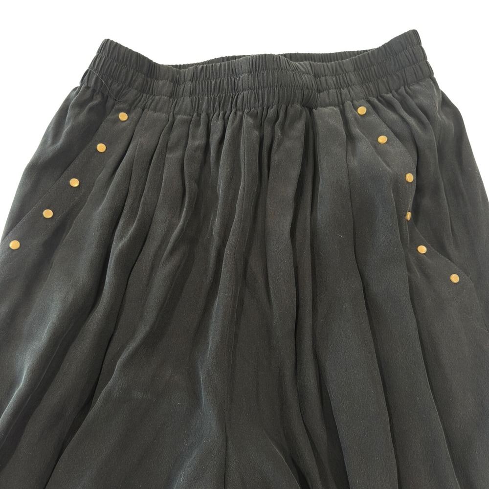 IB Diffusion Vintage 90s Black 100% Silk Wide Leg Pants Gold Stud Stretch Sz 4